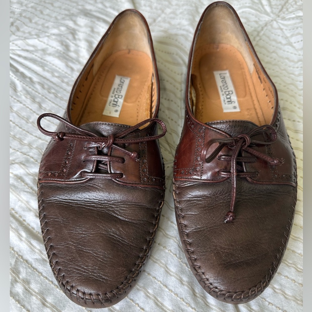 Vintage Lorenzo Banfi Handmade Italian Leather Loafers Men’s Brown Lace Up 11.5
